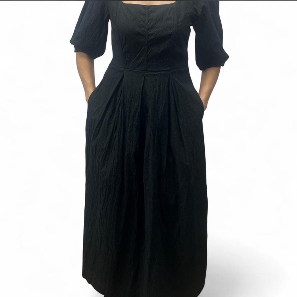 a new day Black Square Neck Midi Dress with Puff Sleeves